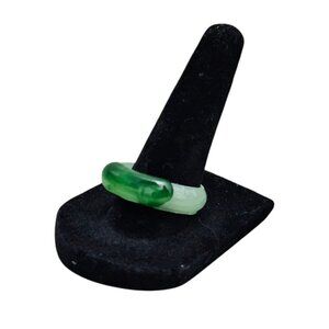 Carved Jade Nephrite Saddle Translucent Natural Green Jade Band Ring